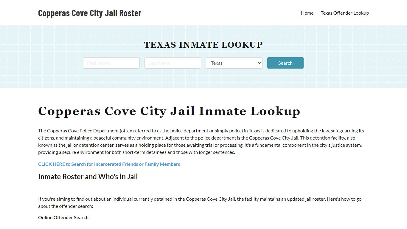 Copperas Cove Police Department & City Jail, TX Inmate Roster, Arrests ...